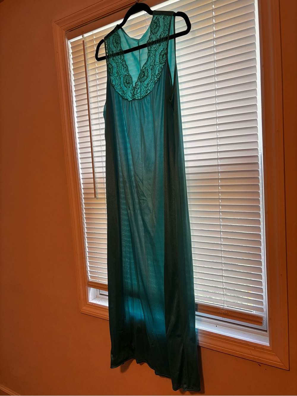 Teal Lace-Trim Long Nightgown